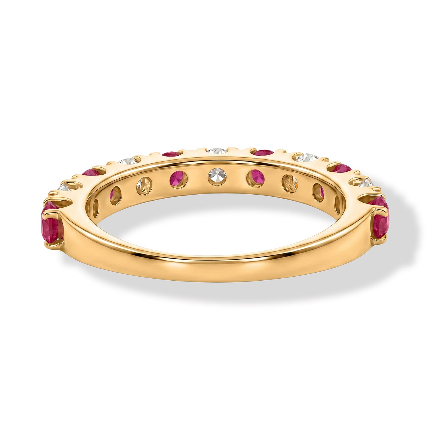 Ruby and Simulated Diamond 0.90 ctw Band Ring in 14K Yellow Gold Over Sterling Silver (Size 7.5)