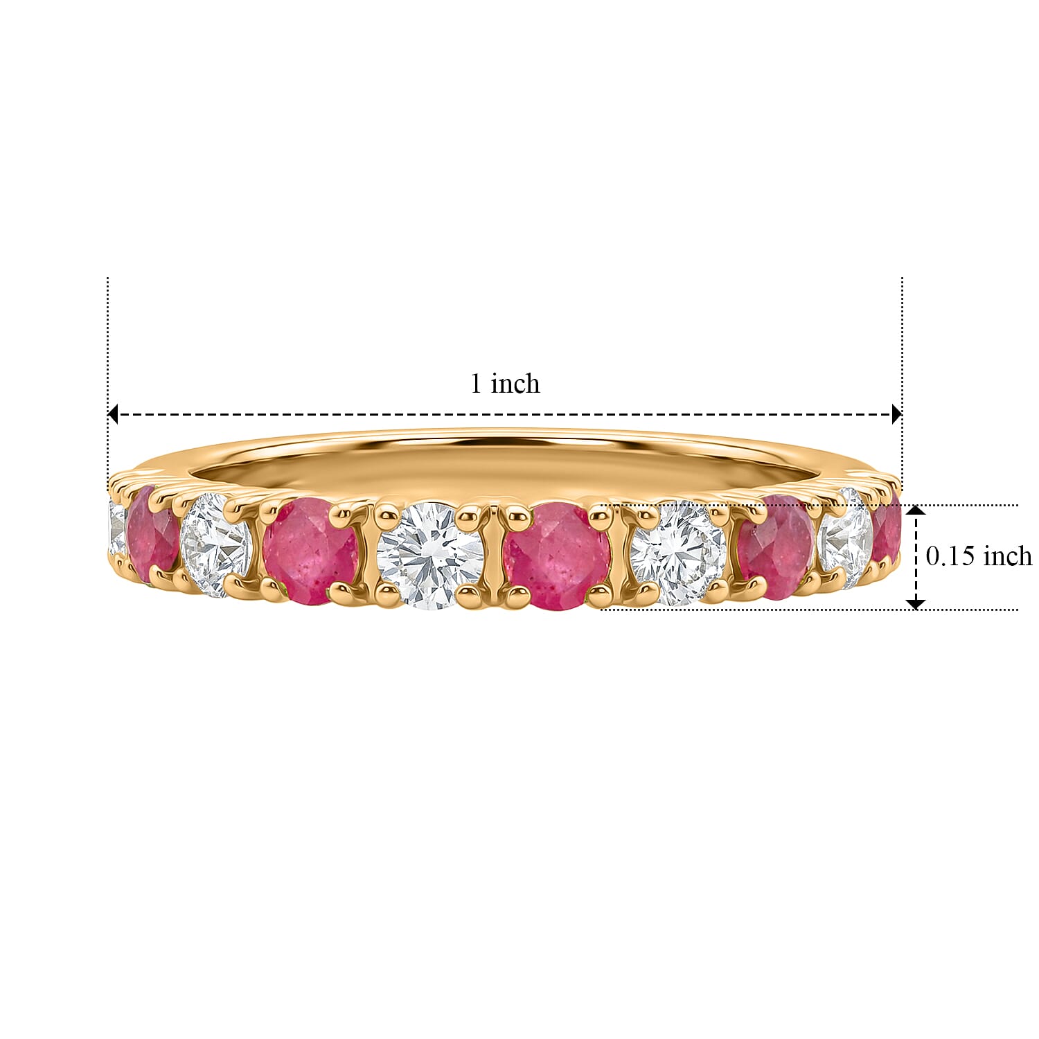 Ruby and Simulated Diamond 0.90 ctw Band Ring in 14K Yellow Gold Over Sterling Silver (Size 7.5)