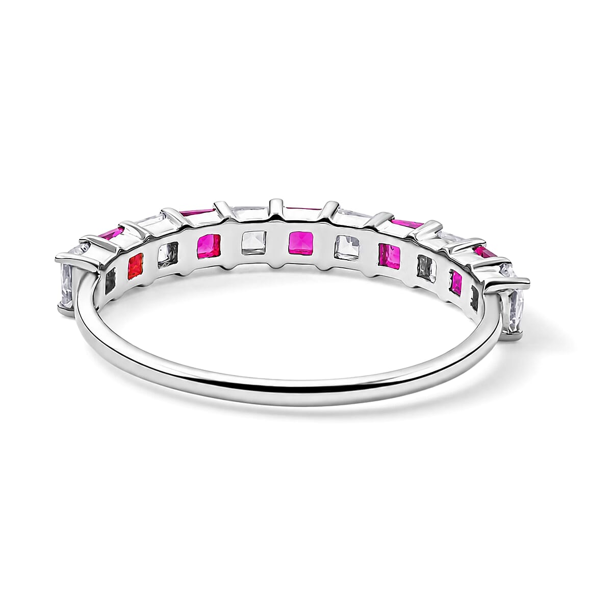 Ruby and Simulated Diamond 0.50 ctw Band Ring in Sterling Silver (Size 7.5) image number 4
