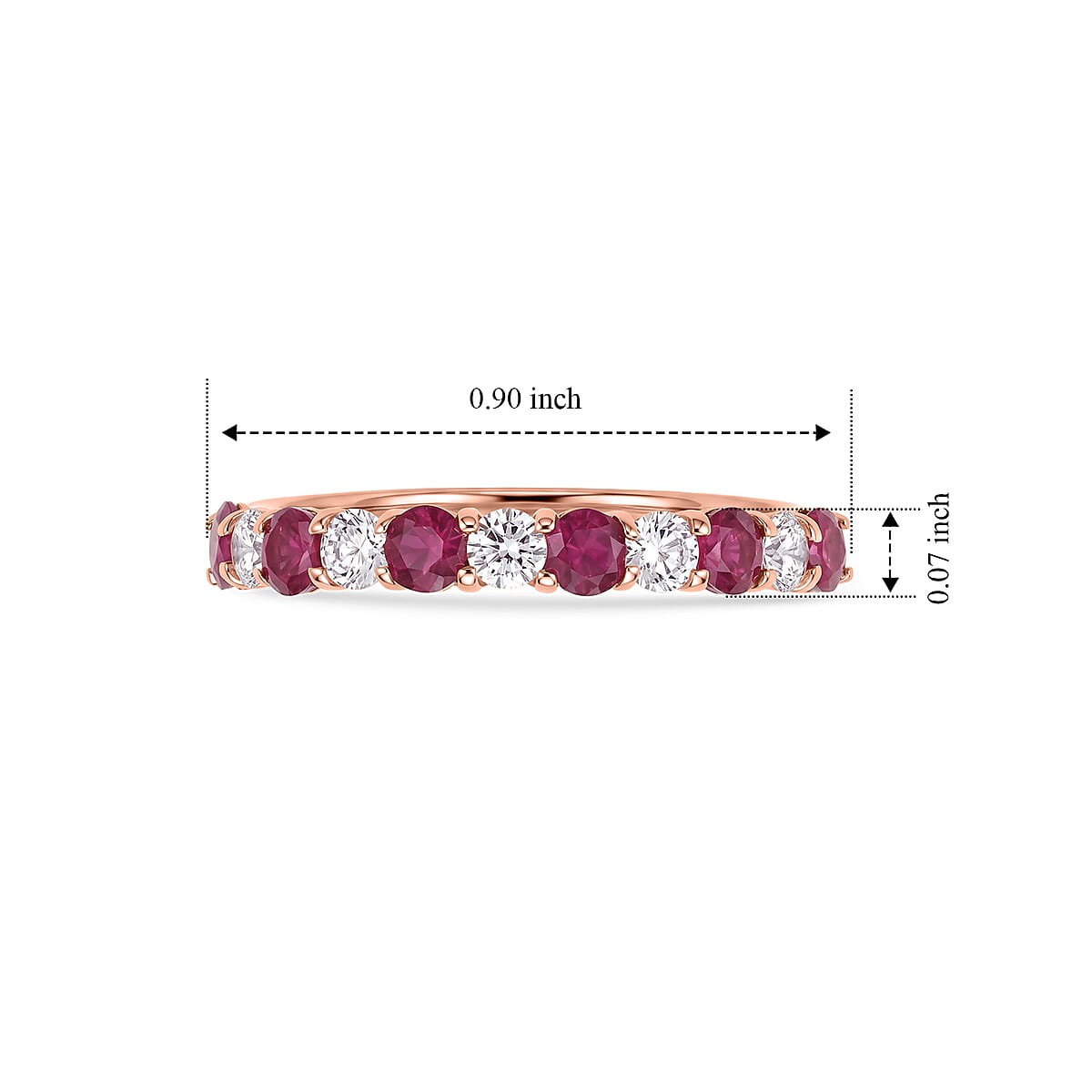 Ruby and Simulated Diamond 0.90 ctw Band Ring in 14K Rose Gold Over Sterling Silver (Size 7.5) image number 5