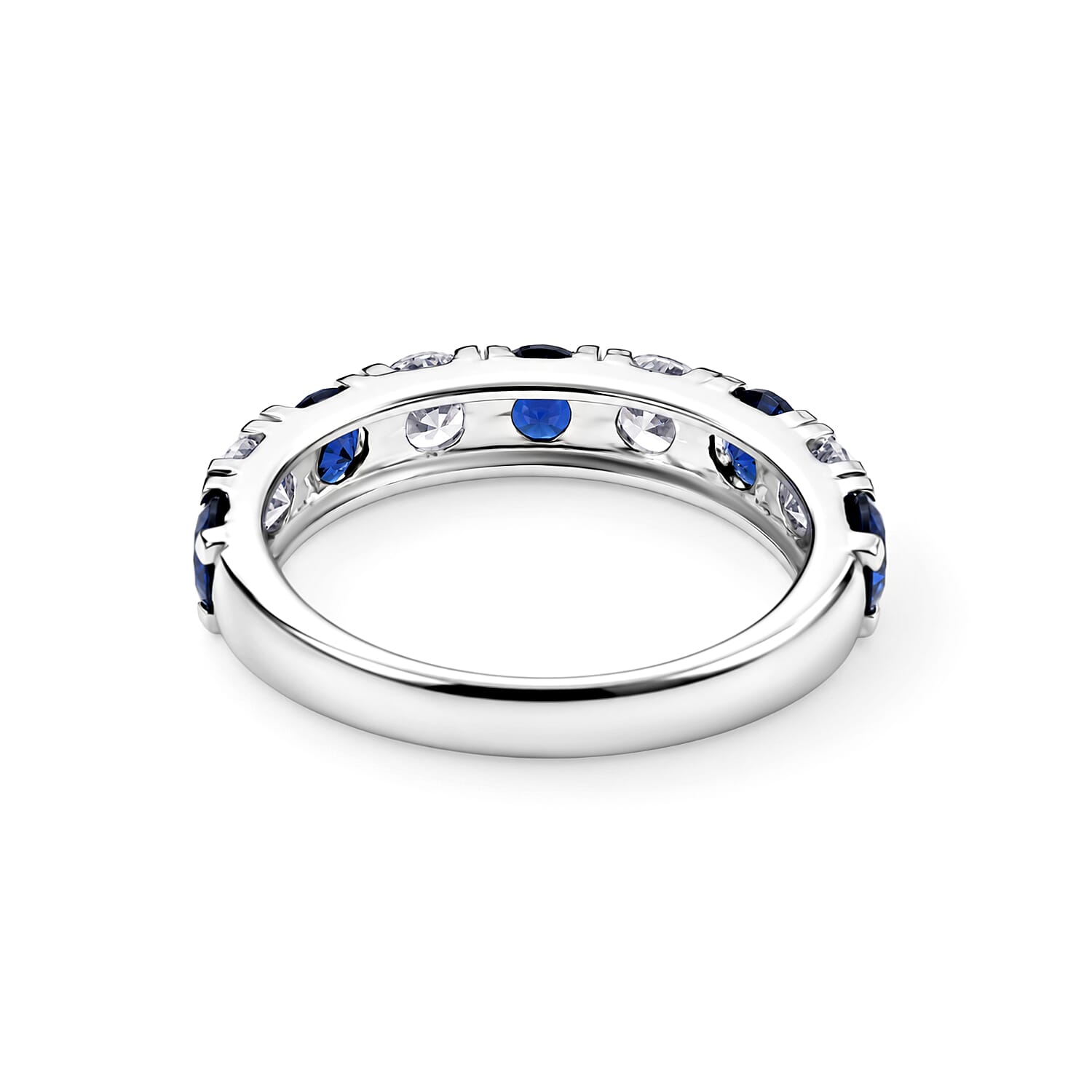 Simulated Blue and White Diamond Band Ring in Sterling Silver (Size 7.0)