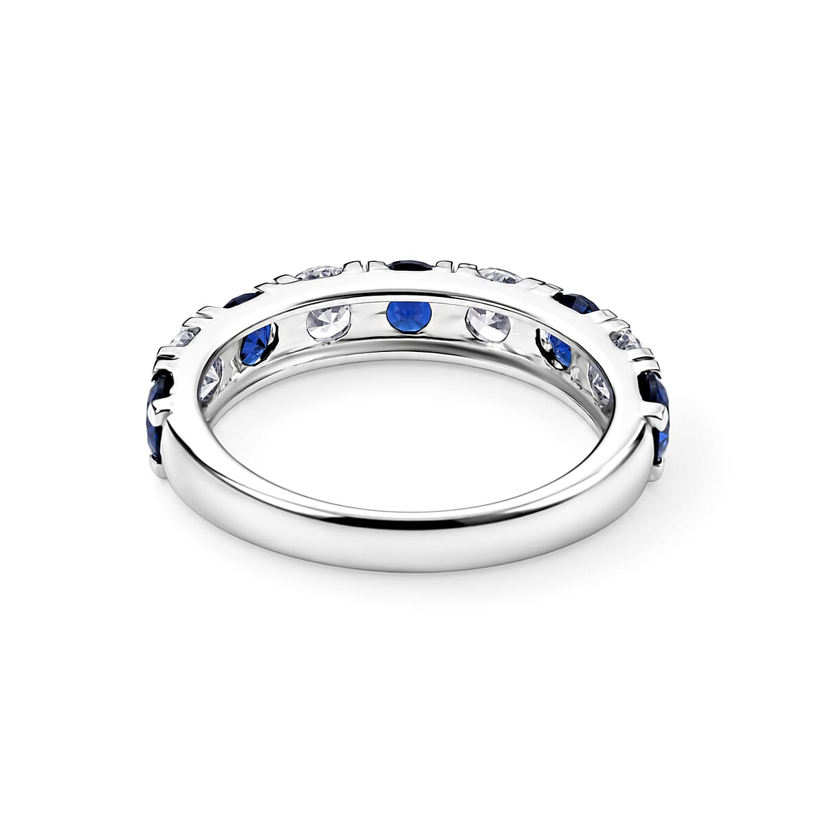 Simulated Blue and White Diamond Band Ring in Sterling Silver (Size 7.0) image number 4