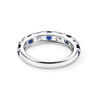 Simulated Blue and White Diamond Band Ring in Sterling Silver (Size 7.0)