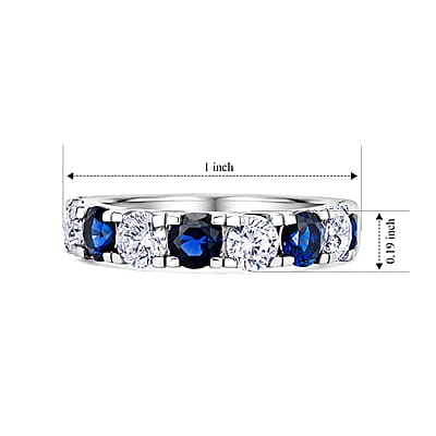 Simulated Blue and White Diamond Band Ring in Sterling Silver (Size 7.0)