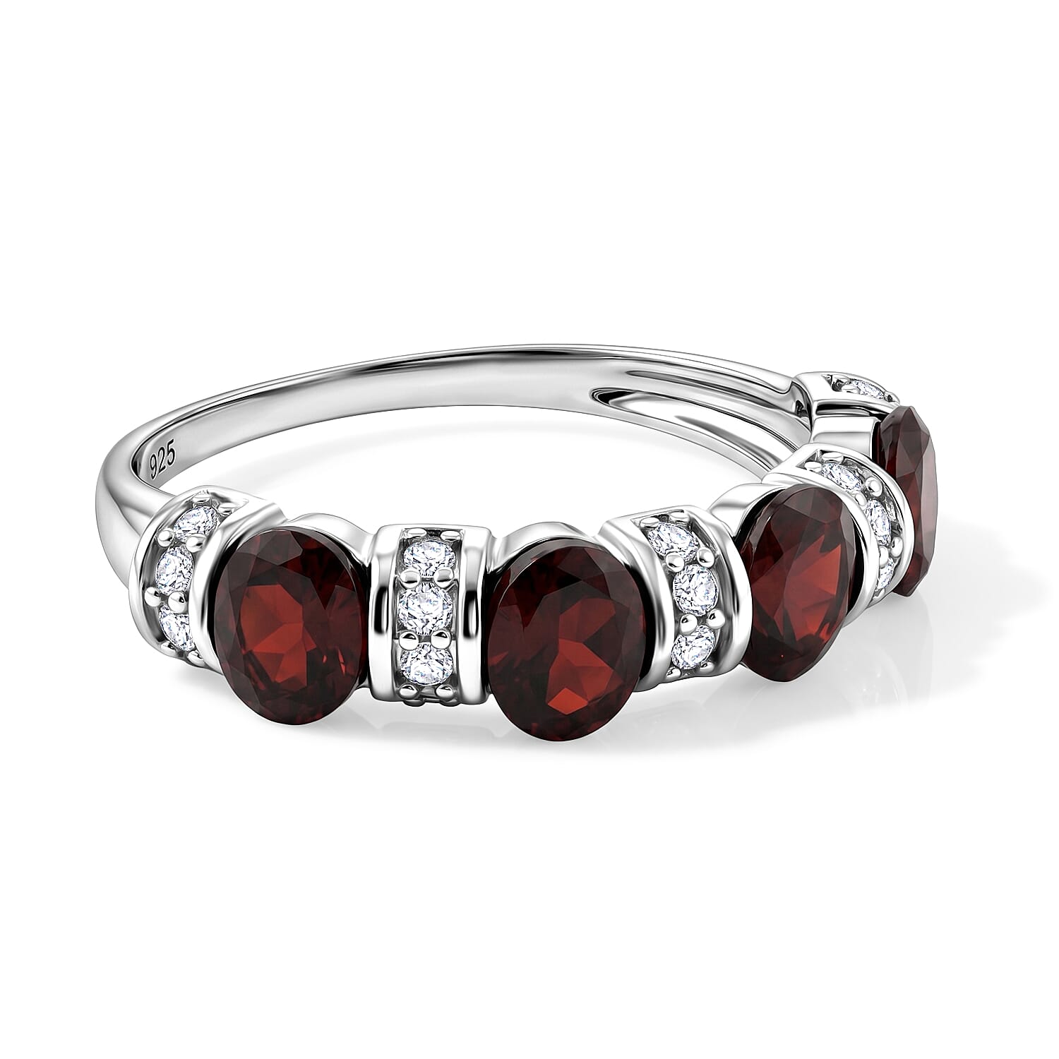 Mozambique Garnet and White Topaz 1.50 ctw Band Ring in Sterling Silver (Size 7.0)