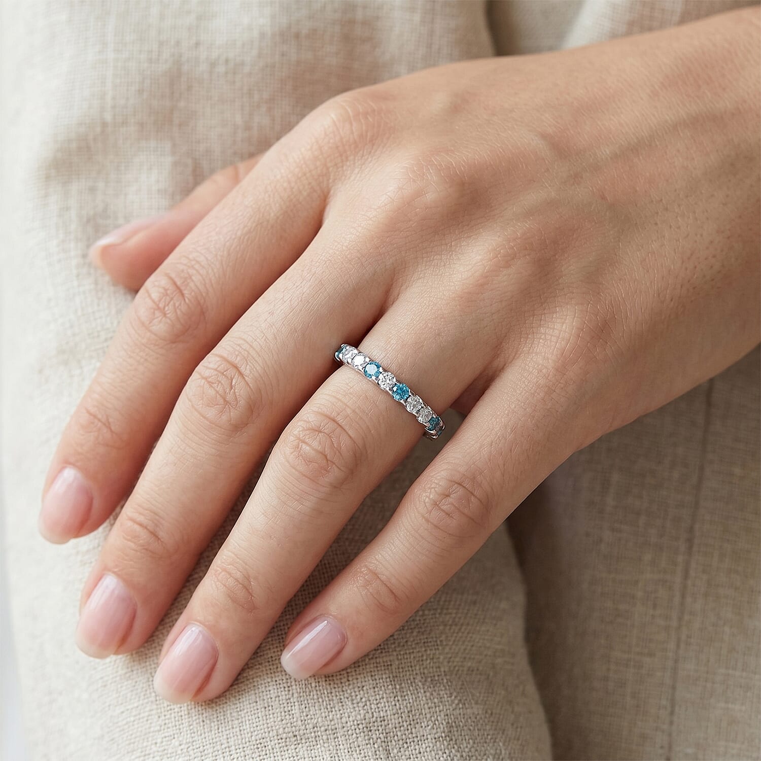 Blue and White Topaz 0.10 ctw Band Ring in Sterling Silver (Size 7.0)
