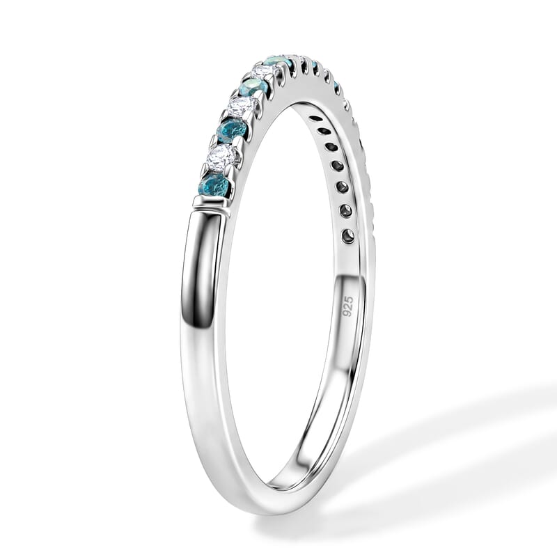 Blue and White Topaz 0.10 ctw Band Ring in Sterling Silver (Size 7.0)