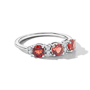 Mozambique Garnet and Simulated Diamond 0.70 ctw Band Ring in Sterling Silver (Size 7.0)