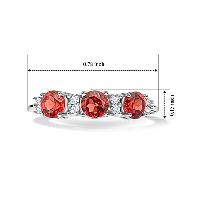 Mozambique Garnet and Simulated Diamond 0.70 ctw Band Ring in Sterling Silver (Size 7.0)