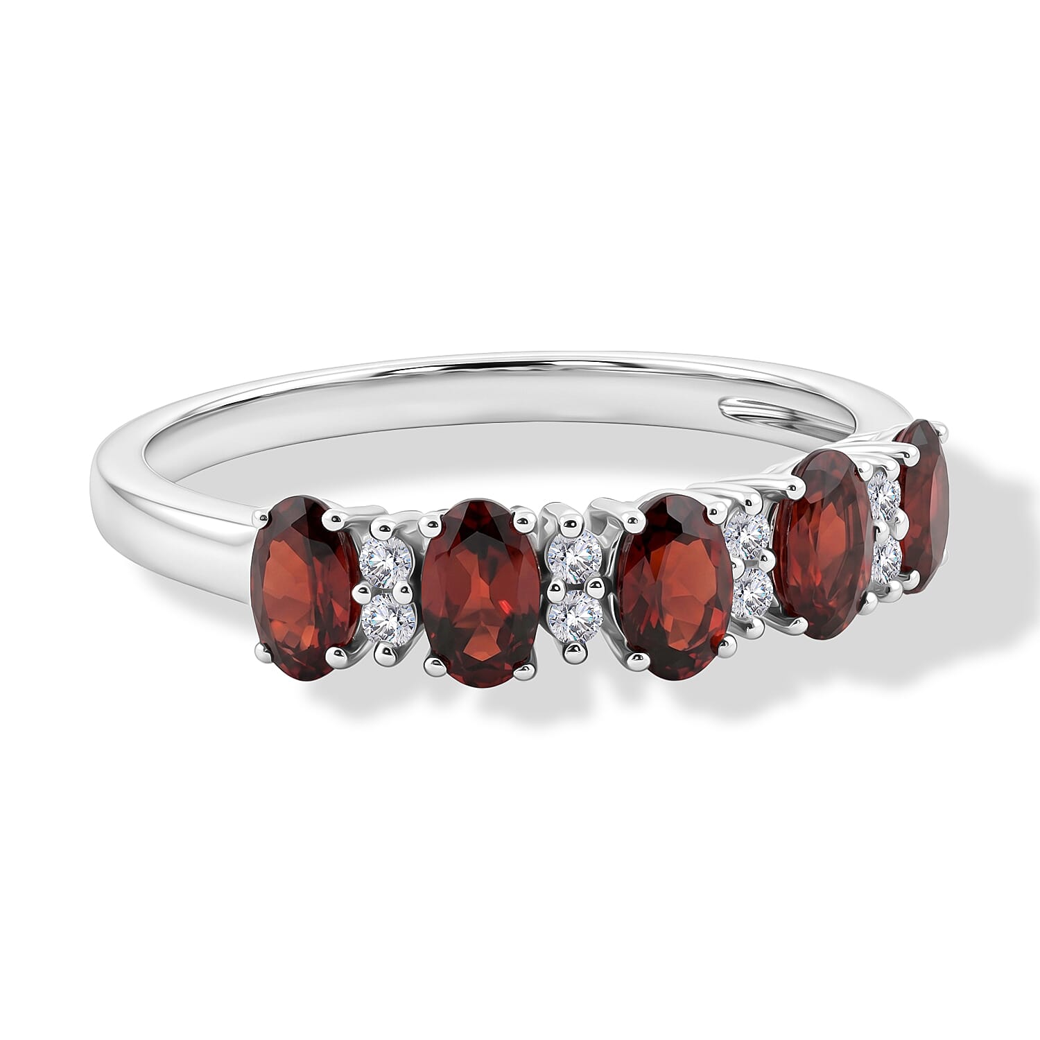 Mozambique Garnet and Simulated Diamond 1.20 ctw Band Ring in Sterling Silver (Size 9.0)