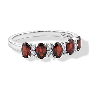 Mozambique Garnet and Simulated Diamond 1.20 ctw Band Ring in Sterling Silver (Size 9.0)