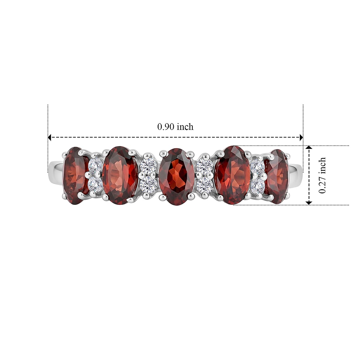 Mozambique Garnet and Simulated Diamond 1.20 ctw Band Ring in Sterling Silver (Size 9.0) image number 5