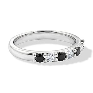 Black Onyx and Simulated Diamond 0.50 ctw Band Ring in Sterling Silver (Size 7.0)