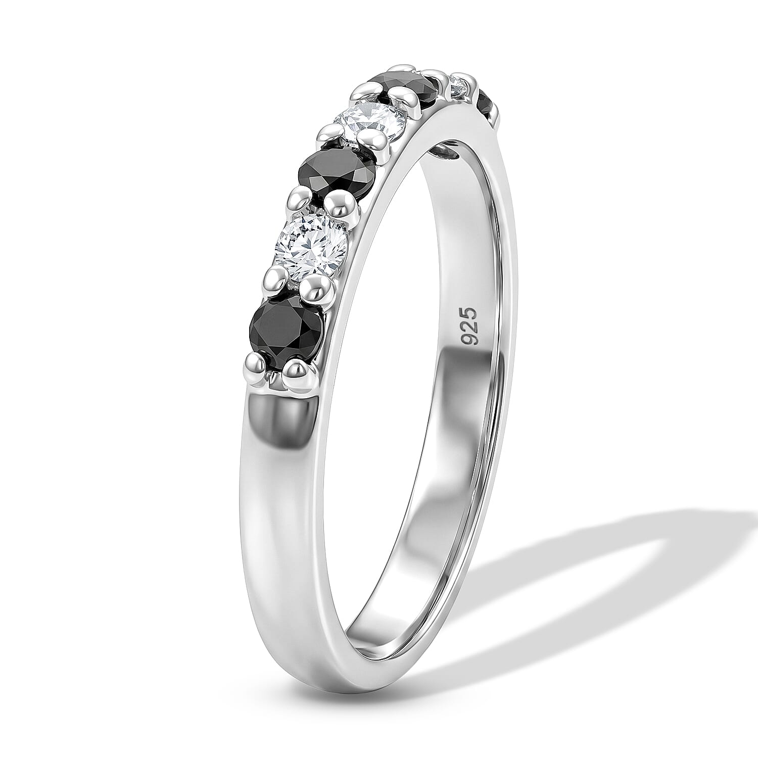 Black Onyx and Simulated Diamond 0.50 ctw Band Ring in Sterling Silver (Size 7.0)