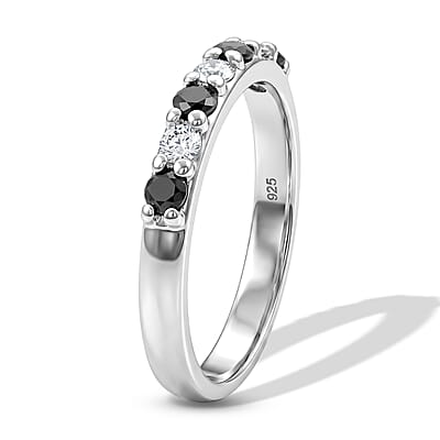 Black Onyx and Simulated Diamond 0.50 ctw Band Ring in Sterling Silver (Size 7.0)