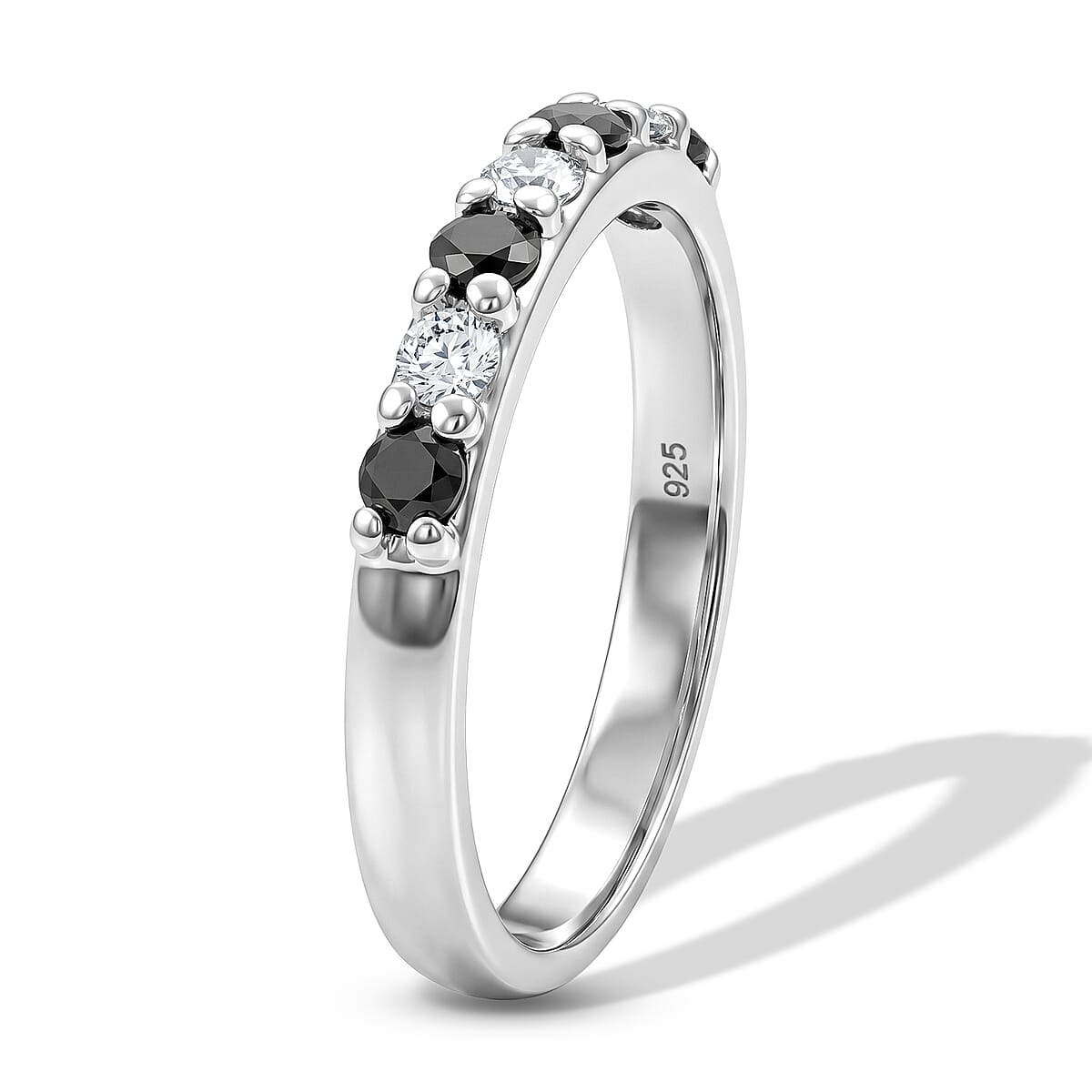 Black Onyx and Simulated Diamond 0.50 ctw Band Ring in Sterling Silver (Size 9.0) image number 3