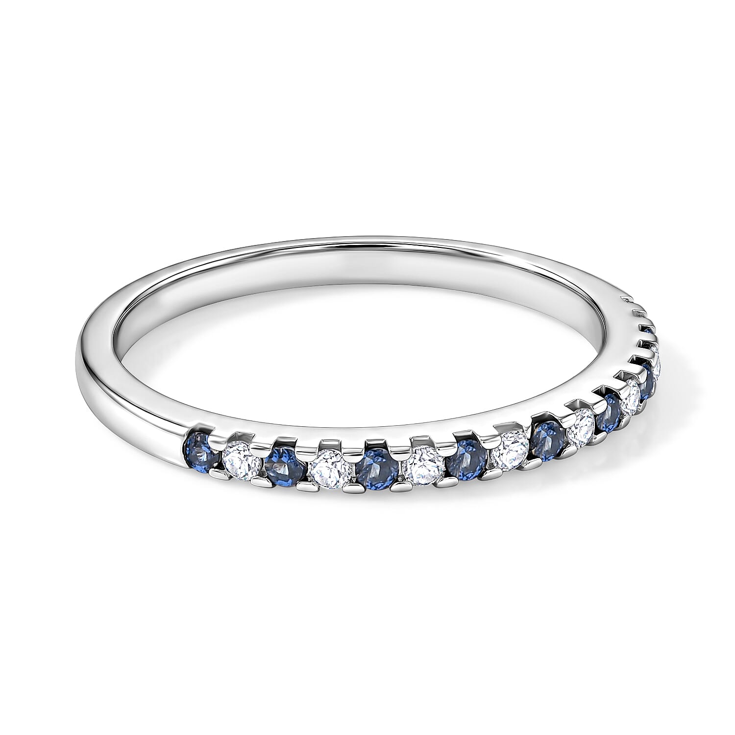 Tanzanite and White Topaz 0.10 ctw Band Ring in Sterling Silver (Size 6.0)