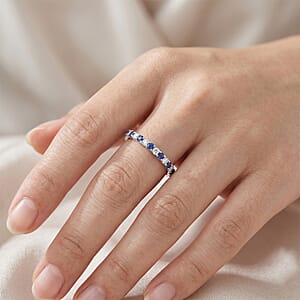 Tanzanite and White Topaz 0.10 ctw Band Ring in Sterling Silver (Size 7.0)