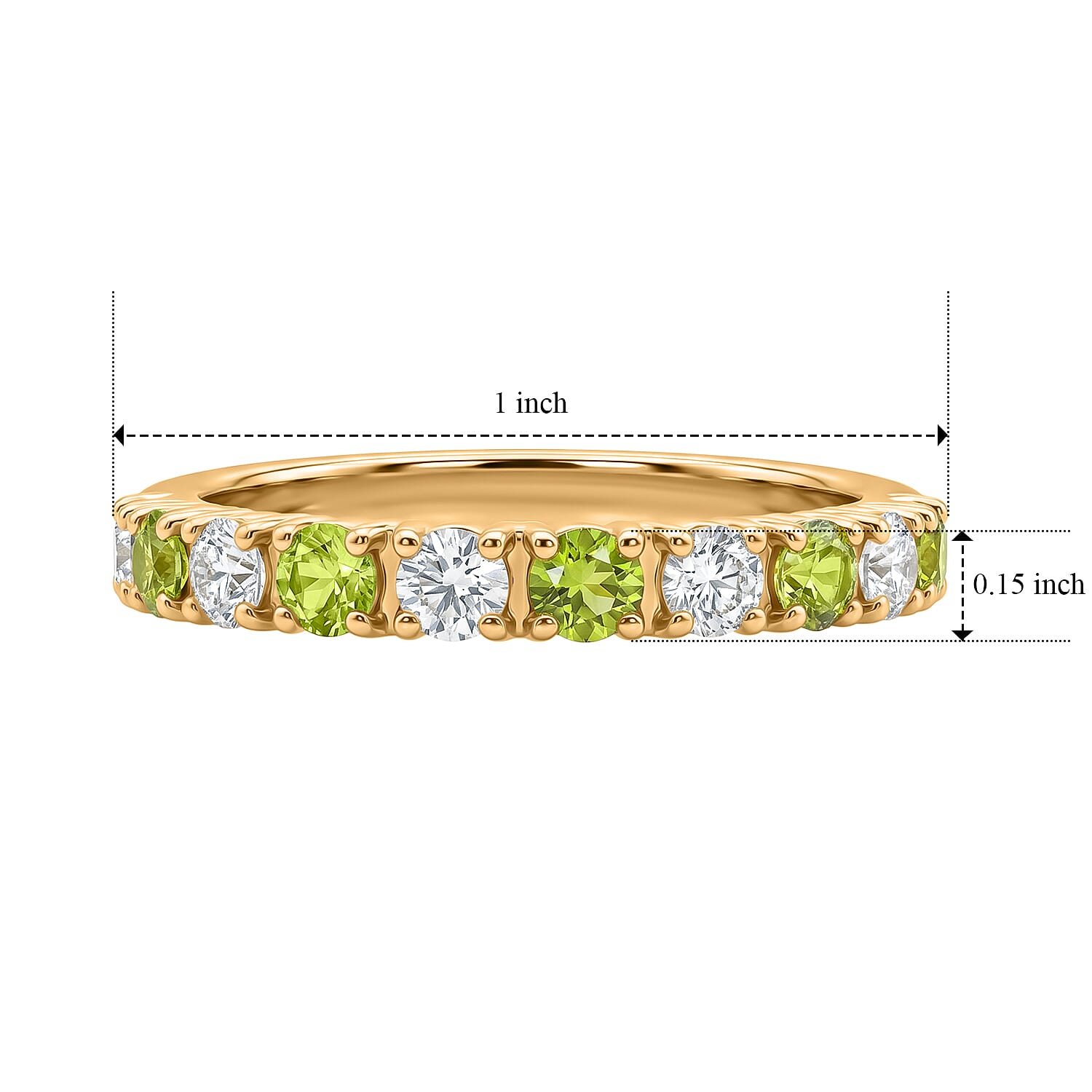 Hebei Peridot and White Topaz 0.90 ctw Band Ring in 14K Yellow Gold Over Sterling Silver (Size 5.0)