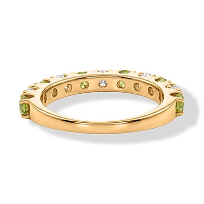 Hebei Peridot and White Topaz 0.90 ctw Band Ring in 14K Yellow Gold Over Sterling Silver (Size 7.0)