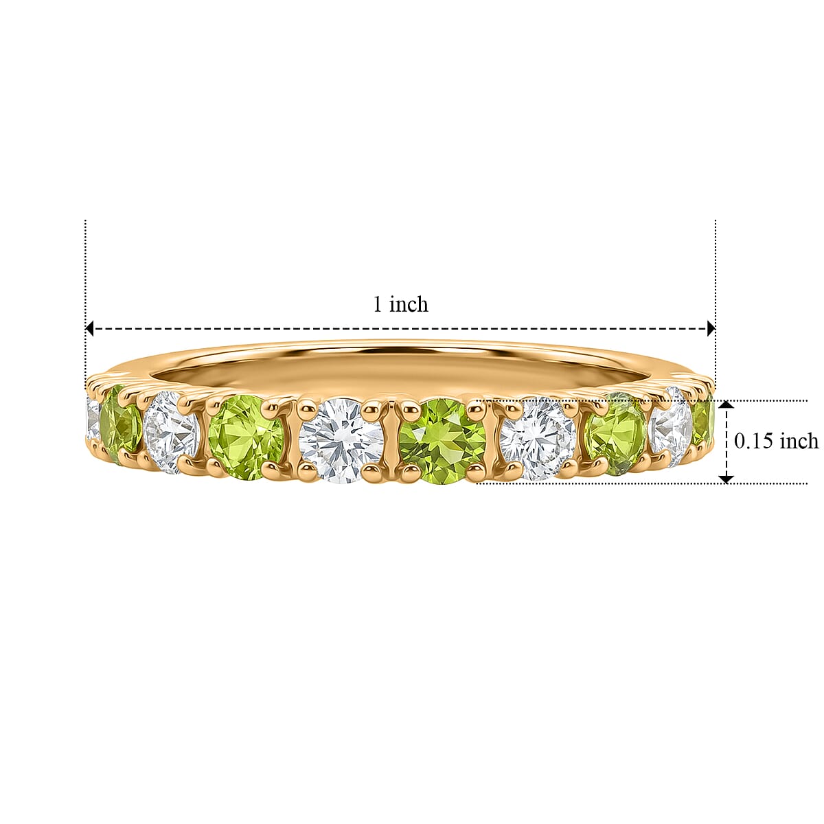 Hebei Peridot and White Topaz 0.90 ctw Band Ring in 14K Yellow Gold Over Sterling Silver (Size 7.0) image number 5