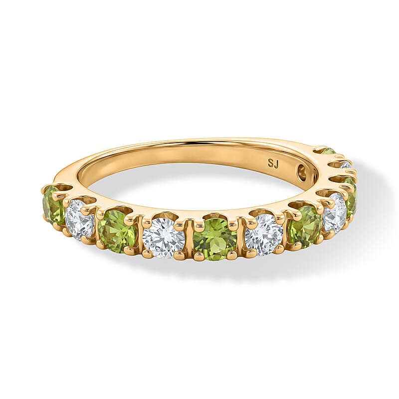 Hebei Peridot and White Topaz 0.90 ctw Band Ring in 14K Yellow Gold Over Sterling Silver (Size 8.0)