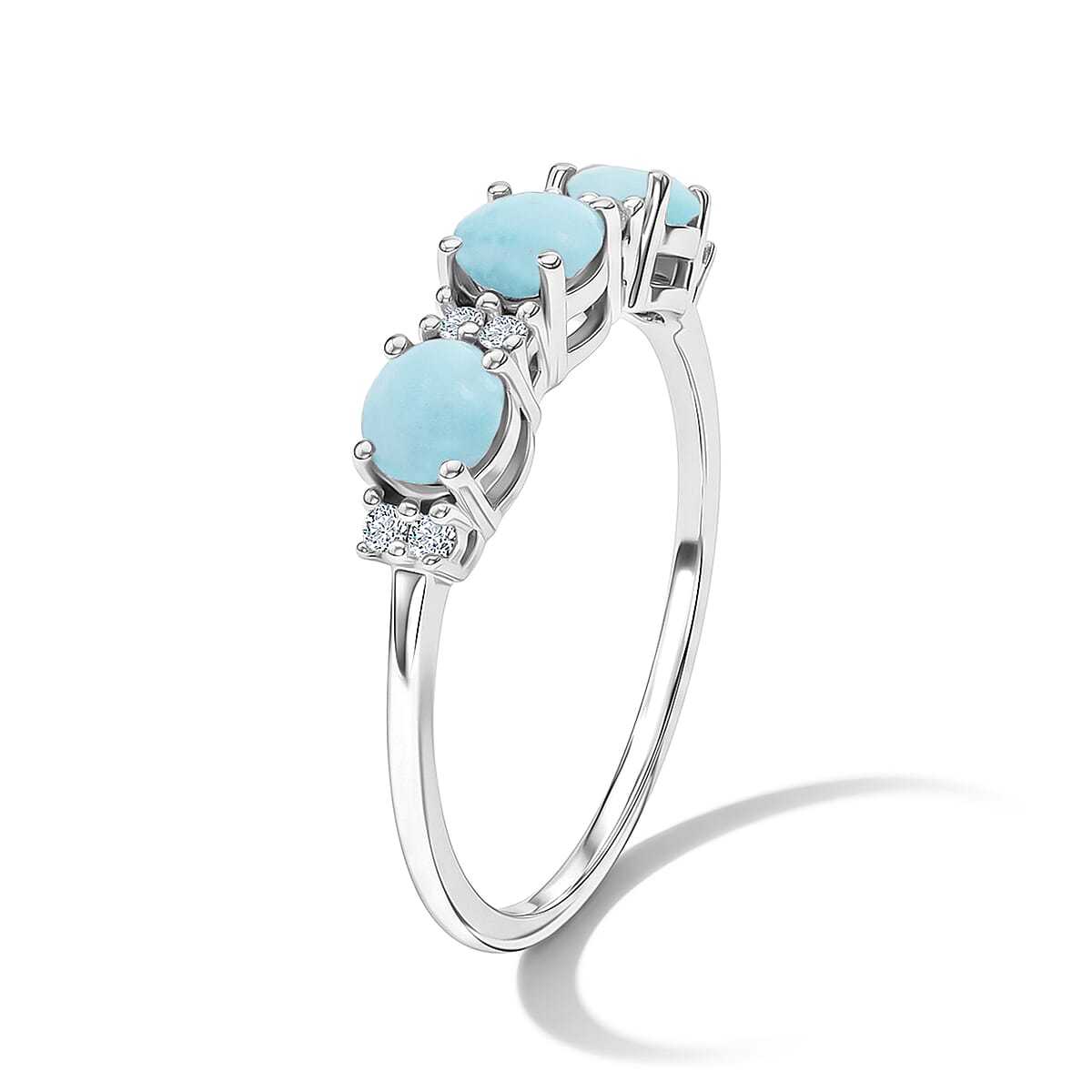 Larimar and Simulated Diamond 0.75 ctw Band Ring in Sterling Silver (Size 10.0) image number 3