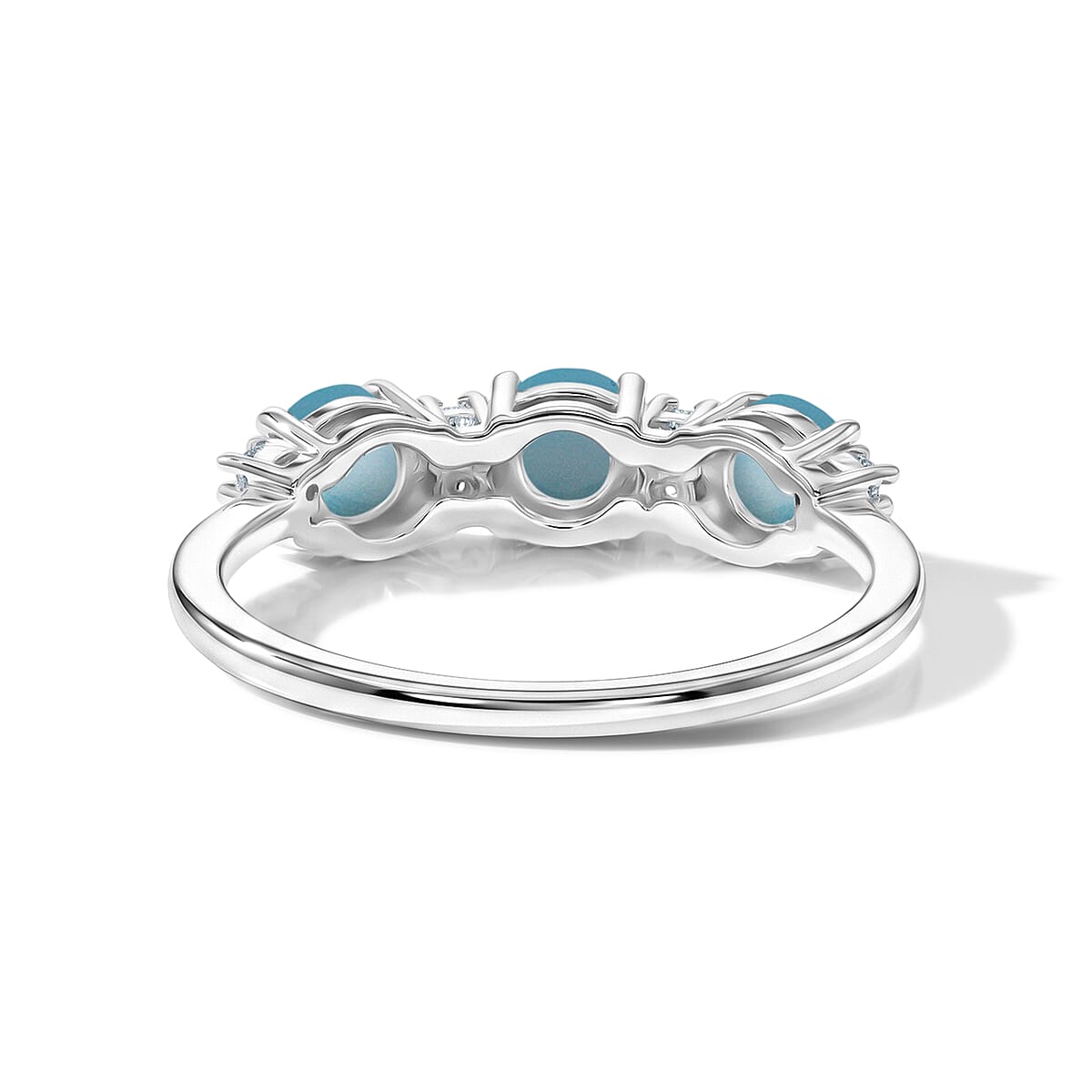 Larimar and Simulated Diamond 0.75 ctw Band Ring in Sterling Silver (Size 10.0) image number 4