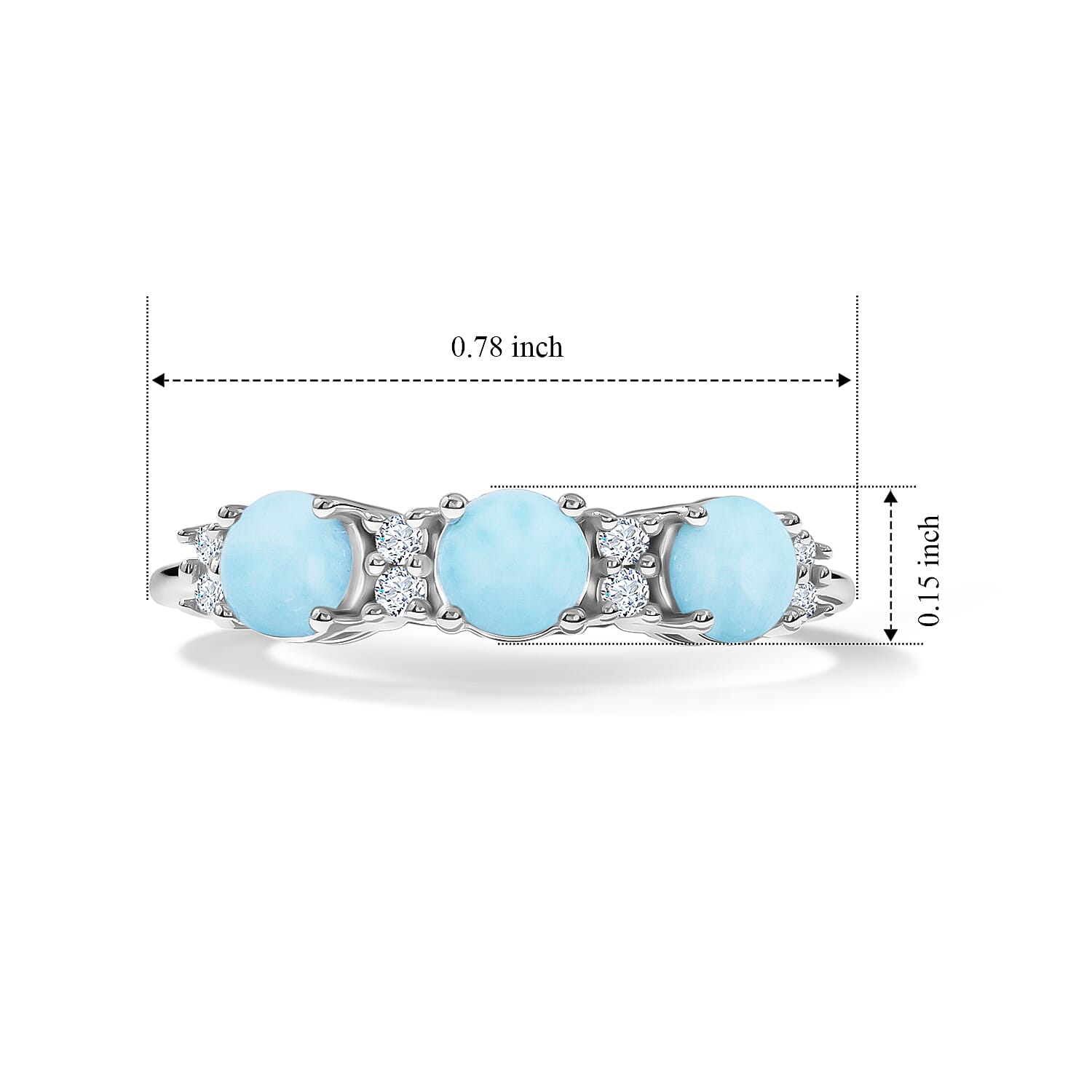 Larimar and Simulated Diamond 0.75 ctw Band Ring in Sterling Silver (Size 10.0)