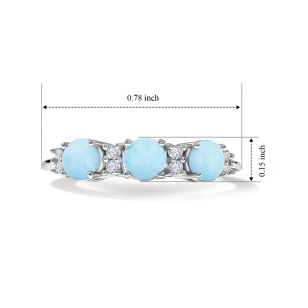 Larimar and Simulated Diamond 0.75 ctw Band Ring in Sterling Silver (Size 10.0) image number 5