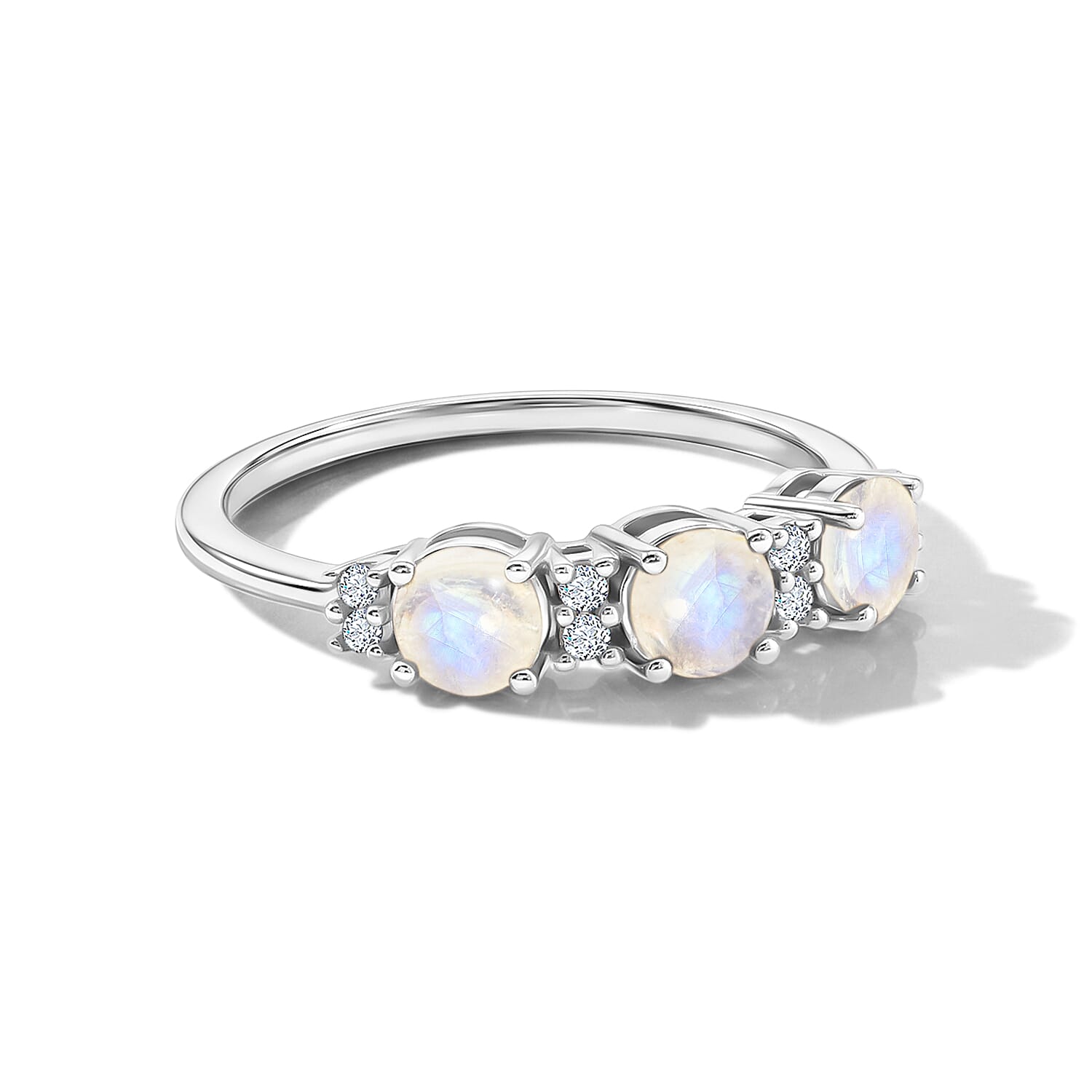 White Moonstone and Simulated Diamond 0.75 ctw Band Ring in Sterling Silver (Size 8.0)