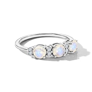 White Moonstone and Simulated Diamond 0.75 ctw Band Ring in Sterling Silver (Size 8.0)