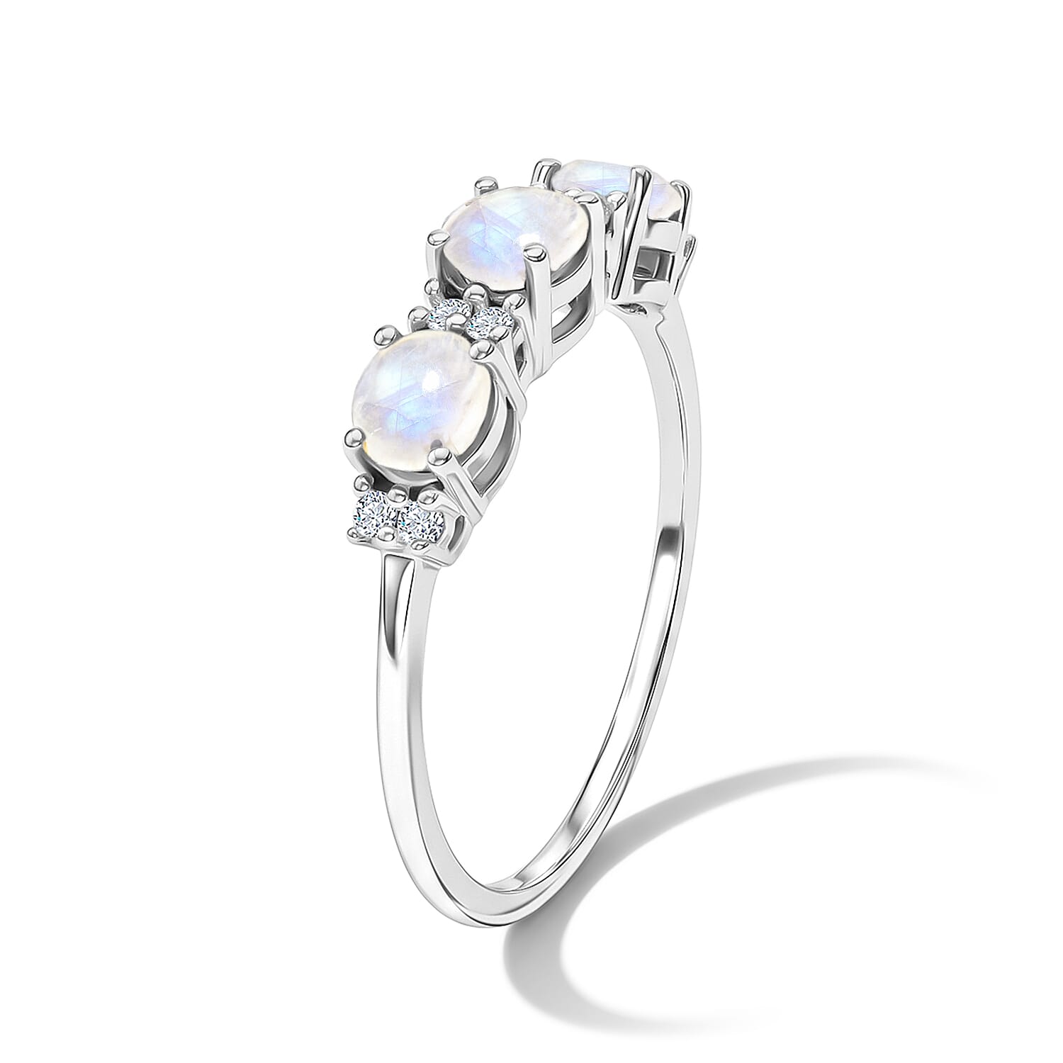 White Moonstone and Simulated Diamond 0.75 ctw Band Ring in Sterling Silver (Size 8.0)