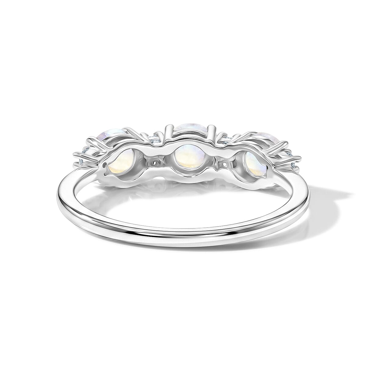 White Moonstone and Simulated Diamond 0.75 ctw Band Ring in Sterling Silver (Size 8.0) image number 4