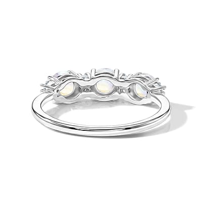 White Moonstone and Simulated Diamond 0.75 ctw Band Ring in Sterling Silver (Size 8.0)