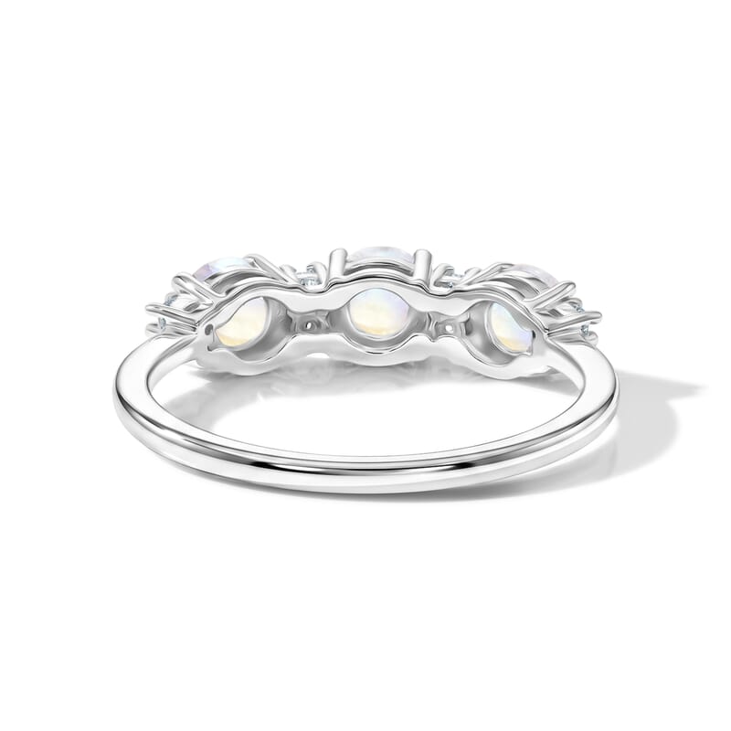 White Moonstone and Simulated Diamond 0.75 ctw Band Ring in Sterling Silver (Size 8.0)