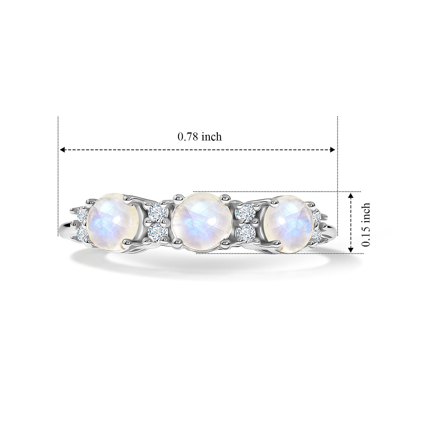 White Moonstone and Simulated Diamond 0.75 ctw Band Ring in Sterling Silver (Size 8.0)