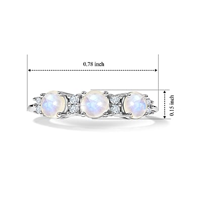 White Moonstone and Simulated Diamond 0.75 ctw Band Ring in Sterling Silver (Size 8.0)