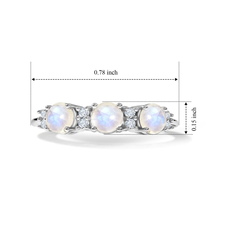 White Moonstone and Simulated Diamond 0.75 ctw Band Ring in Sterling Silver (Size 8.0)