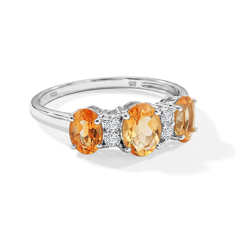 Brazilian Citrine and Simulated Diamond 2.00 ctw Band Ring in Sterling Silver (Size 8.0)