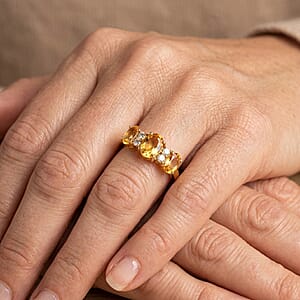 Brazilian Citrine and Simulated Diamond 2.00 ctw Band Ring in Sterling Silver (Size 8.0)