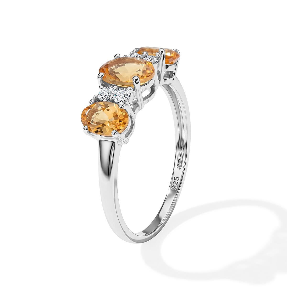 Brazilian Citrine and Simulated Diamond 2.00 ctw Band Ring in Sterling Silver (Size 8.0) image number 3