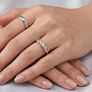 Brazilian Citrine and Simulated Diamond 0.70 ctw Band Ring in Sterling Silver (Size 7.0)