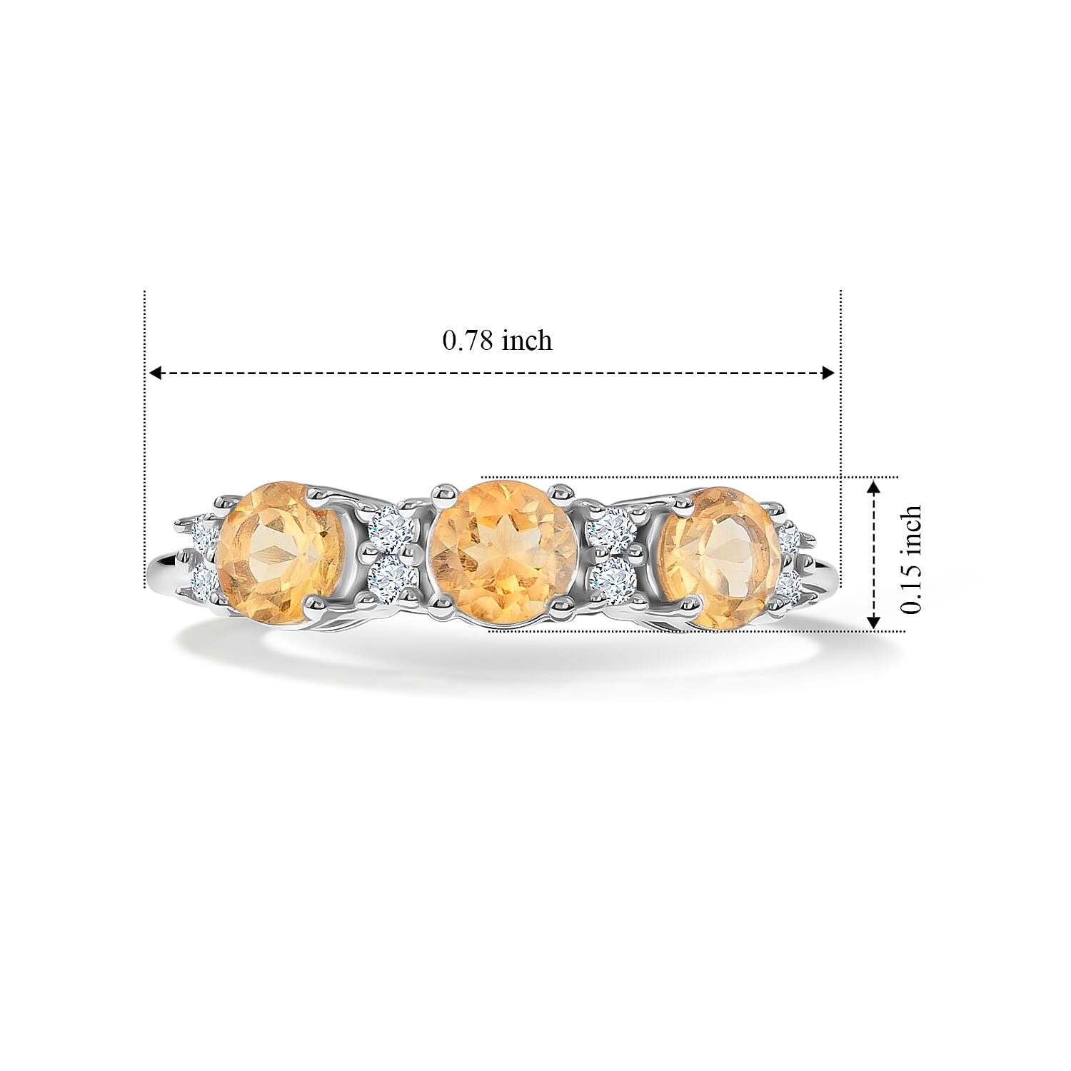 Brazilian Citrine and Simulated Diamond 0.70 ctw Band Ring in Sterling Silver (Size 7.0)