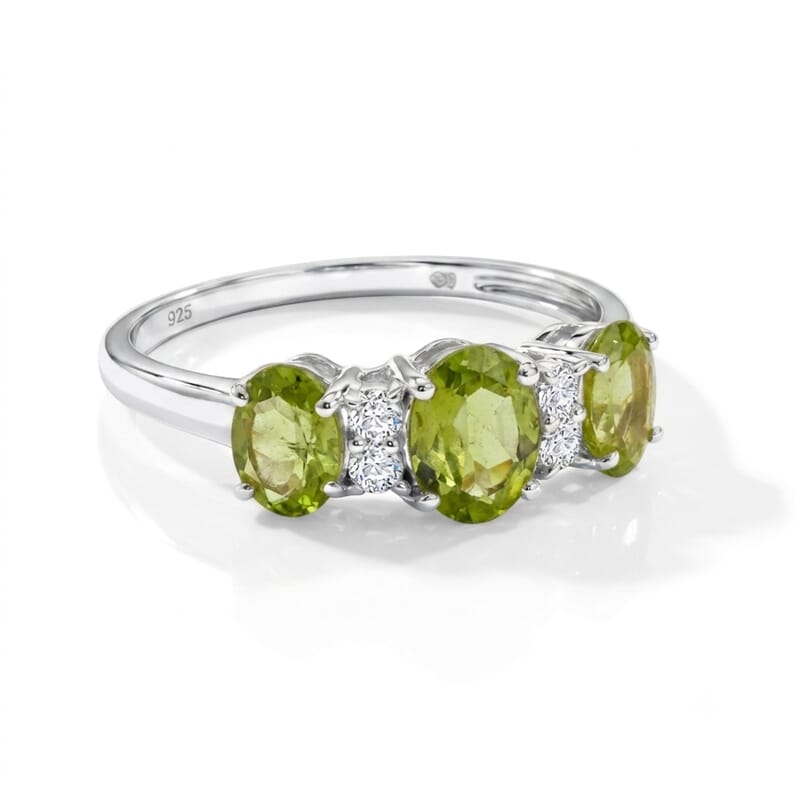Hebei Peridot and Simulated Diamond 2.00 ctw Band Ring in Sterling Silver (Size 7.0)