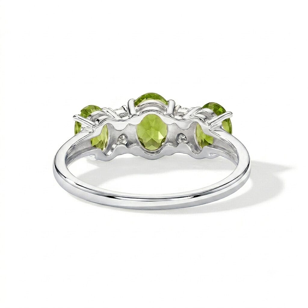 Hebei Peridot and Simulated Diamond 2.00 ctw Band Ring in Sterling Silver (Size 7.0)