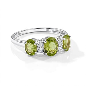 Hebei Peridot and Simulated Diamond 2.00 ctw Band Ring in Sterling Silver (Size 8.0)