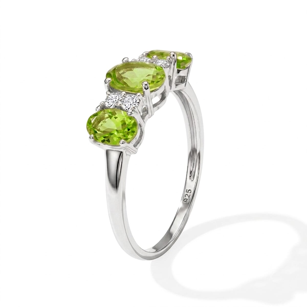 Hebei Peridot and Simulated Diamond 2.00 ctw Band Ring in Sterling Silver (Size 8.0) image number 3