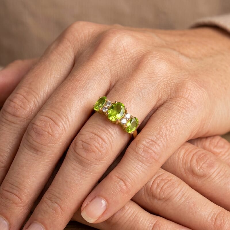 Hebei Peridot and Simulated Diamond 2.00 ctw Band Ring in 14K Yellow Gold Over Sterling Silver (Size 9.0)