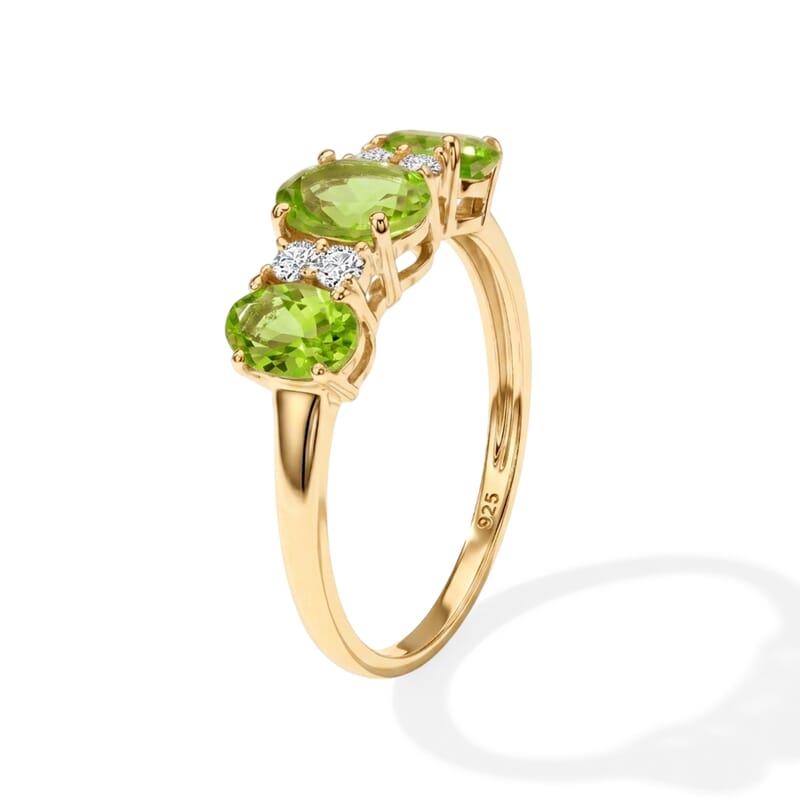 Hebei Peridot and Simulated Diamond 2.00 ctw Band Ring in 14K Yellow Gold Over Sterling Silver (Size 9.0)